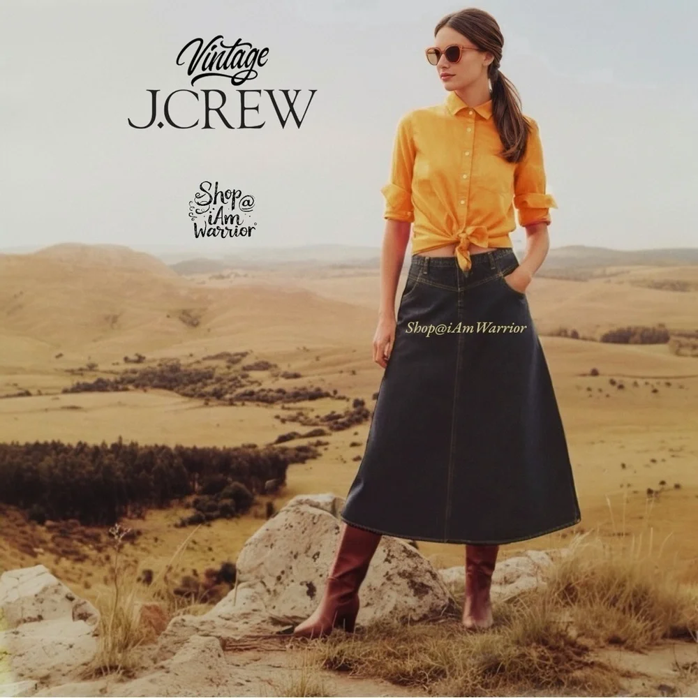 J.Crew RARE Vintage Broken-in indigo Denim A-Line Midi skirt *shop@iamwarrior